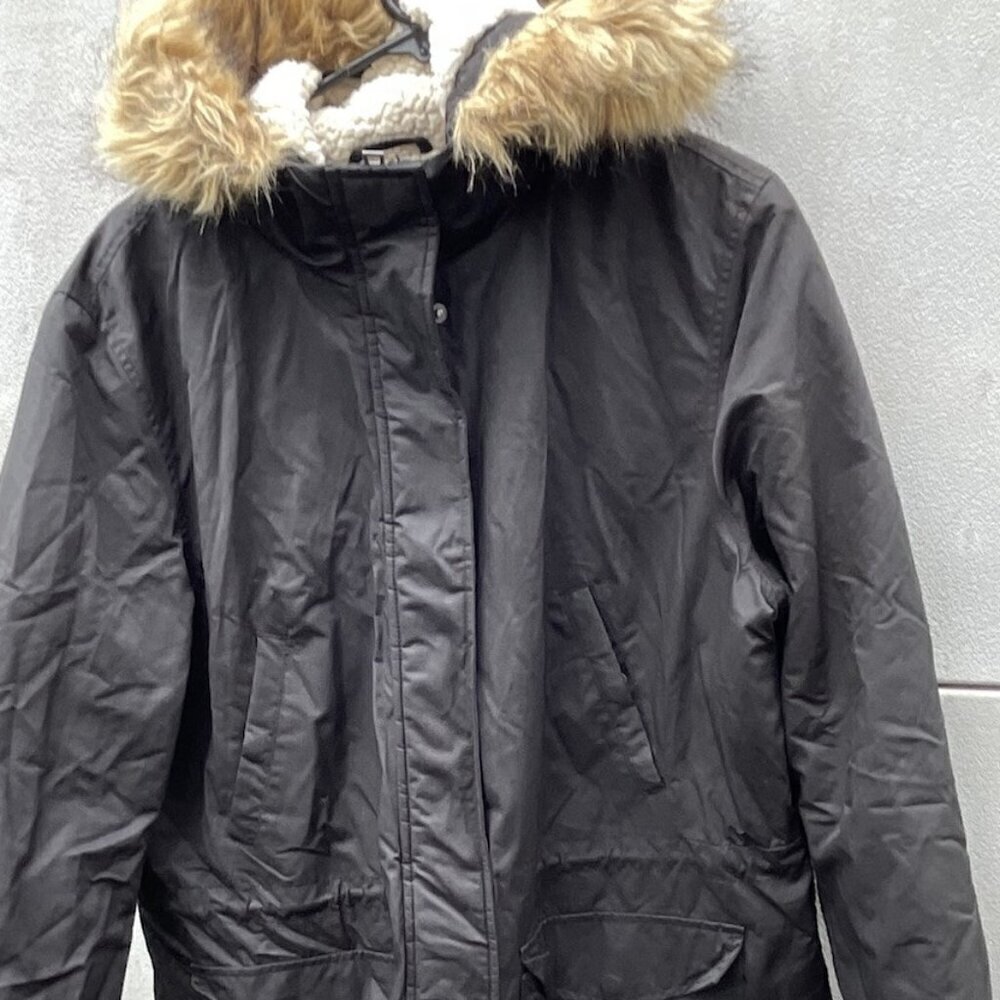 Levi's Women's Anorak Faux Fur Parka Sherpa Long Black Coat Jacket Size XL